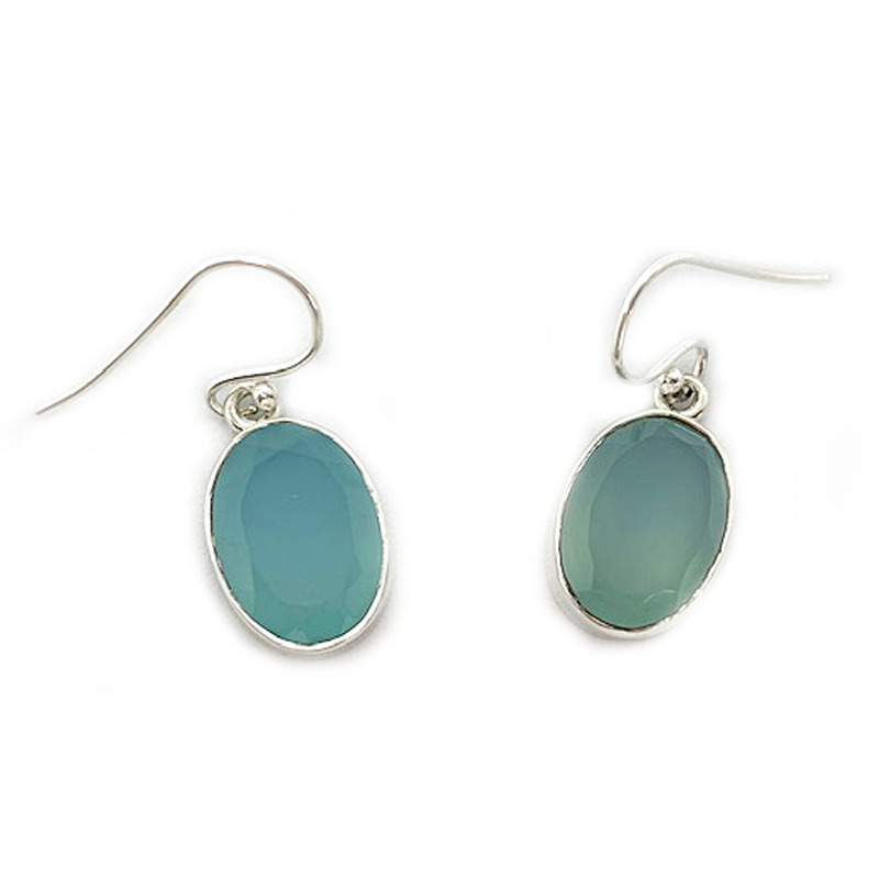 oval chalcedony gemstone silver earrings