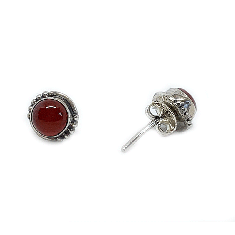 red carnelian gemstone silver stud earrings