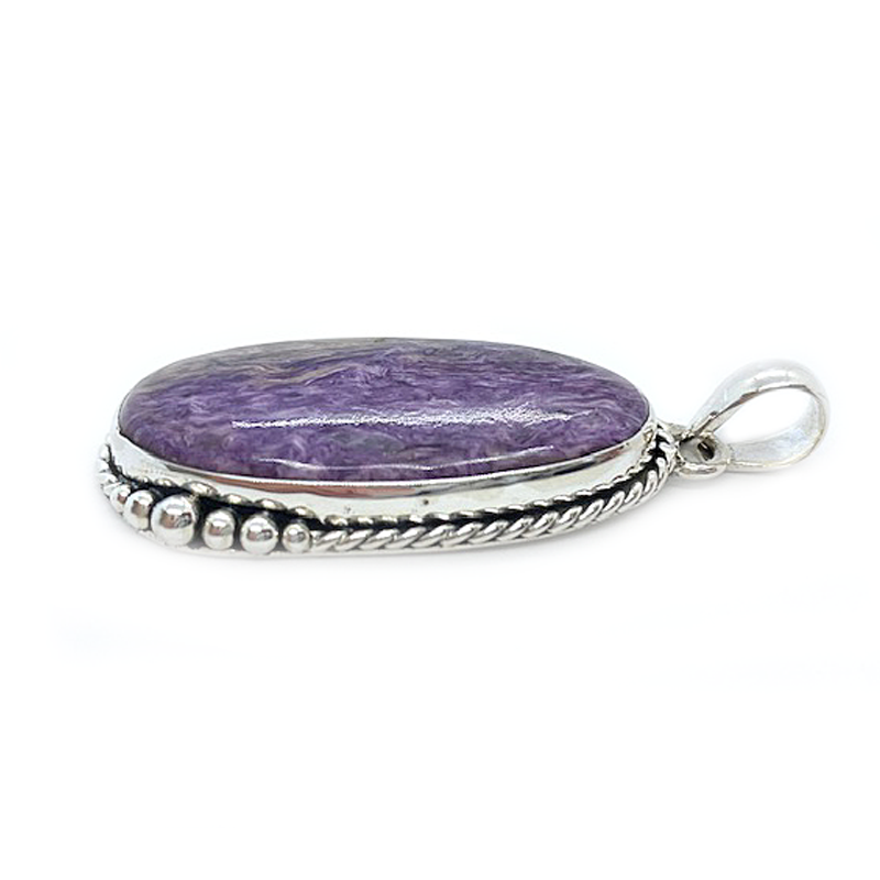 charoite oval silver gemstone pendant