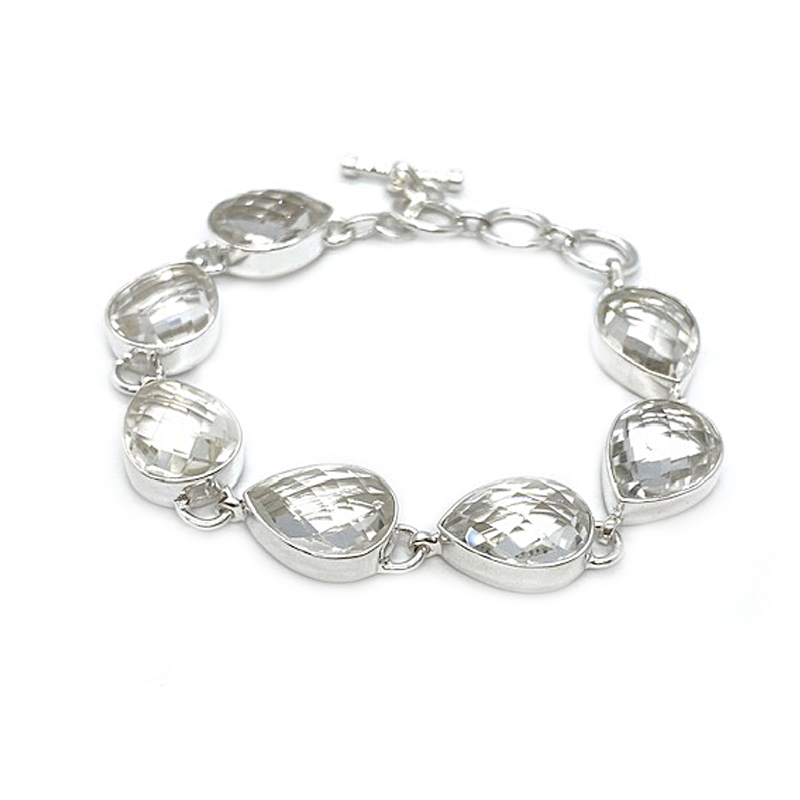 clear quartz teardrop sterling silver gemstone bracelet