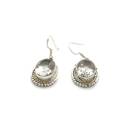 clear quartz oval gypsy style sterling silver earrings