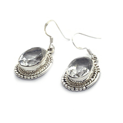 clear quartz oval gypsy style sterling silver earrings
