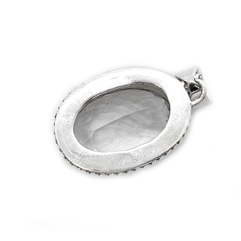 oval clear quartz silver gemstone pendant