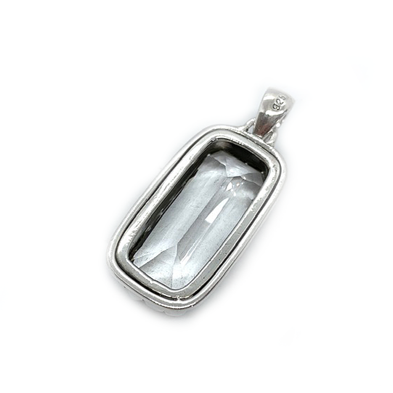 rectangle clear quartz gemstone silver jagged pendant