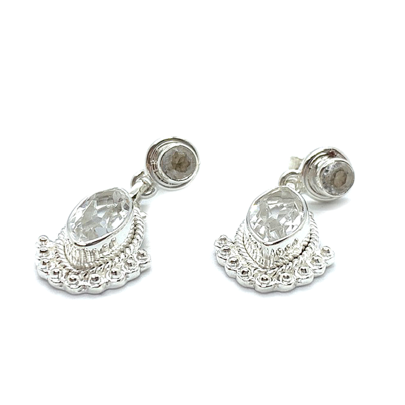 clear quartz boho style earrings