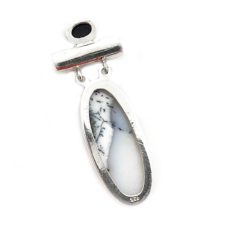dendrite black onyx silver gemstone pendant