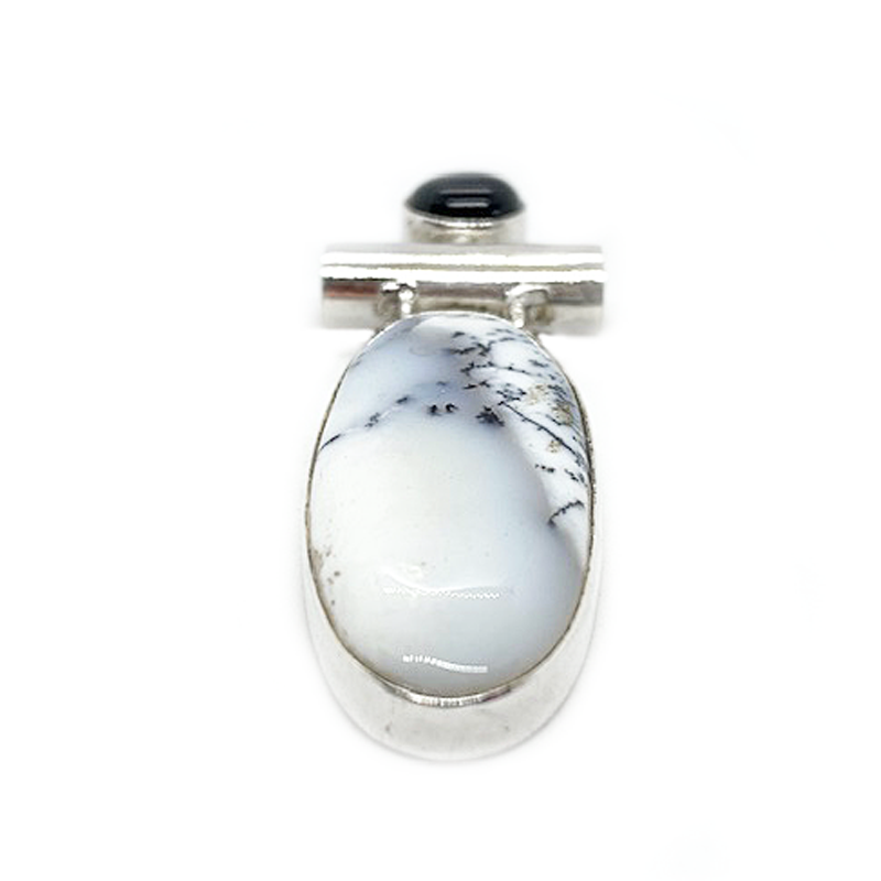 dendrite black onyx silver gemstone pendant