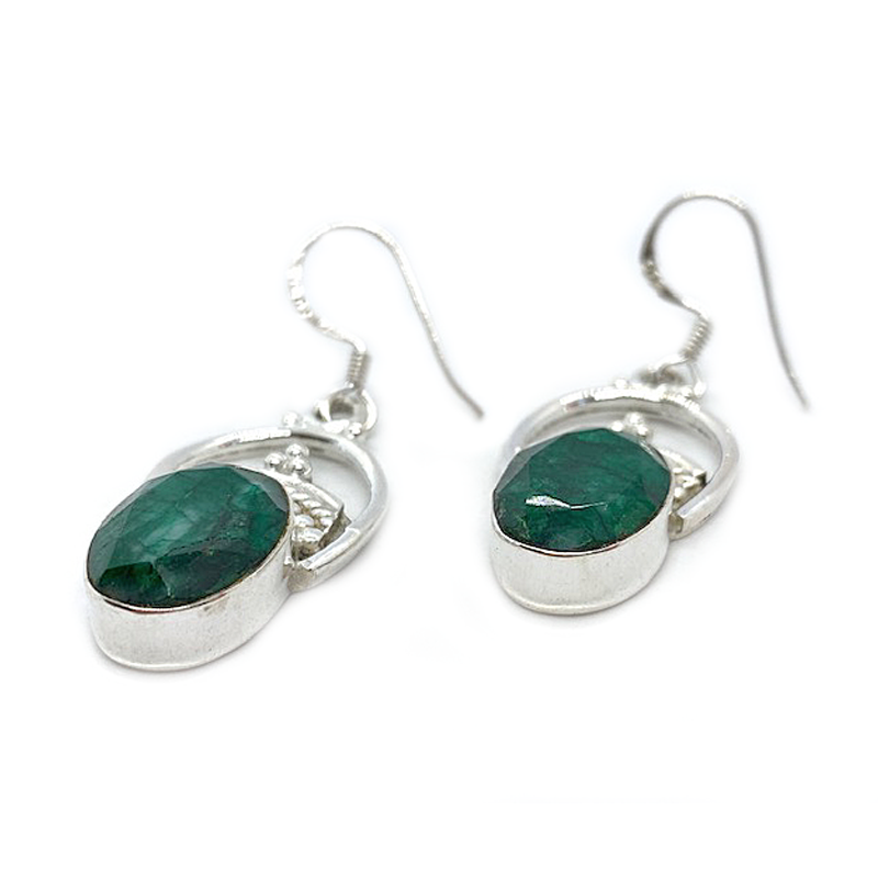 emerald gemstone silver earrings