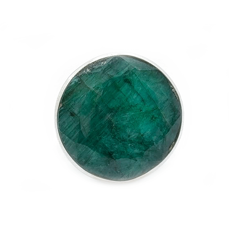 round emerald quartz silver gemstone ring
