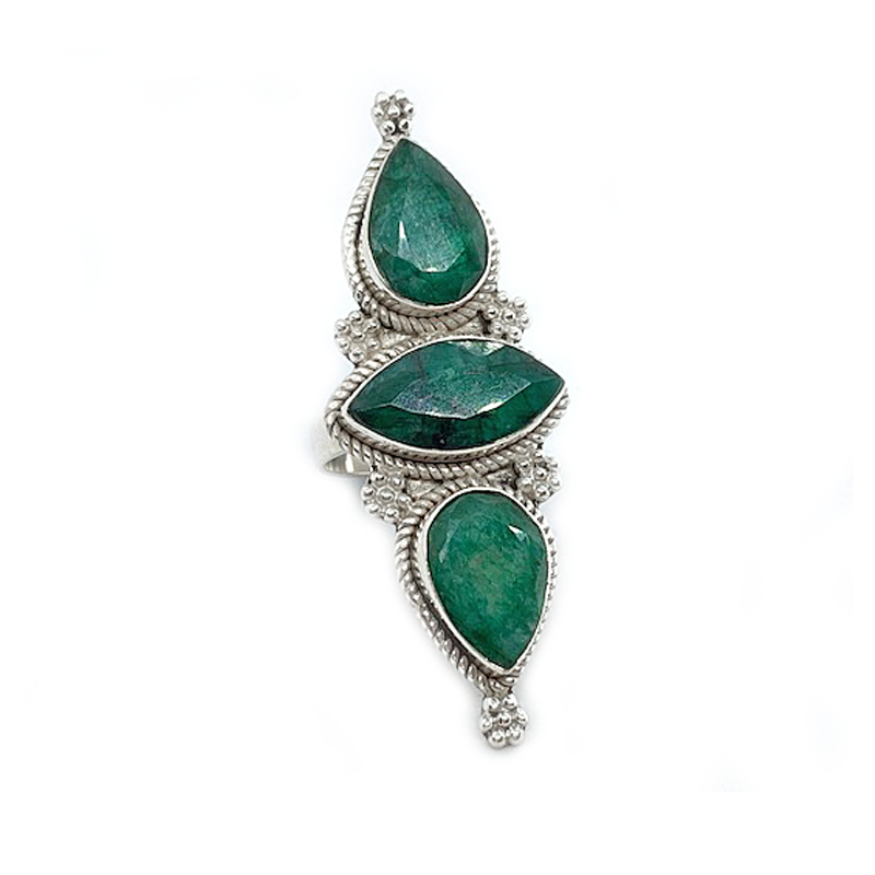 emerald quartz silver gemstone ring