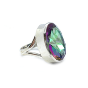 mystic topaz oval gemstone sterling silver ring