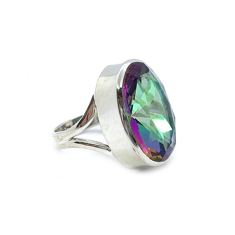 mystic topaz oval gemstone sterling silver ring