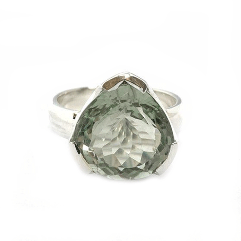 green amethyst teardrop silver gemstone ring