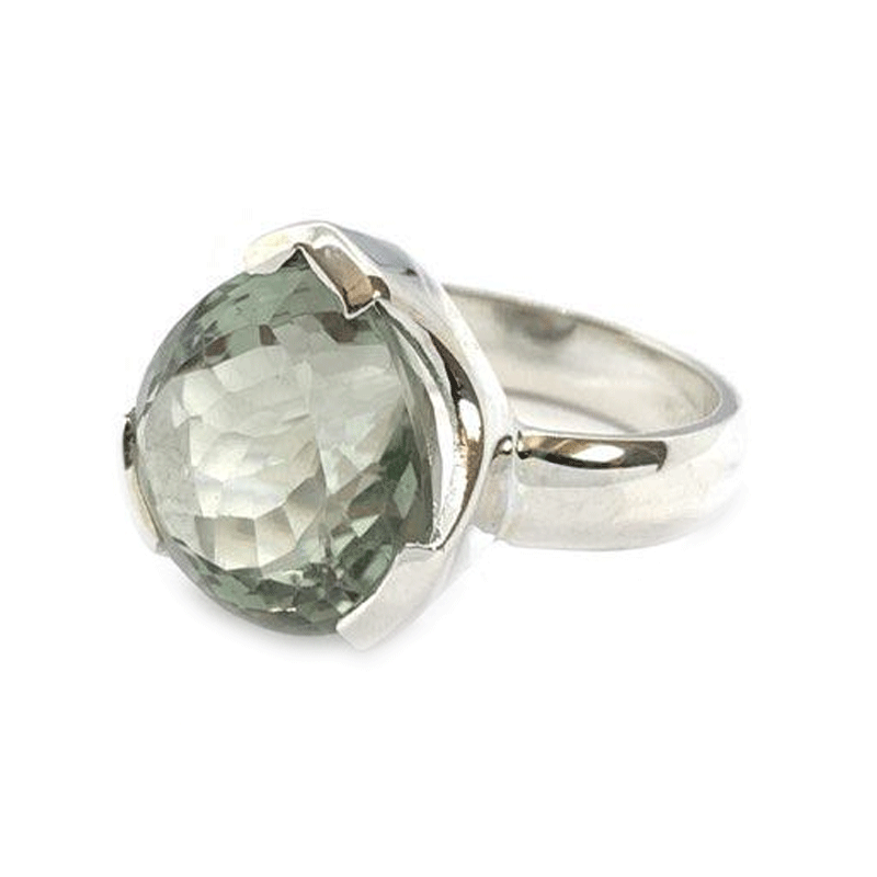 green amethyst teardrop silver gemstone ring