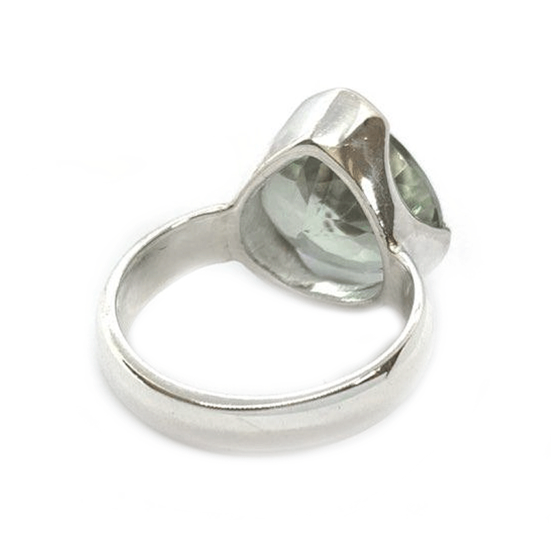 green amethyst teardrop silver gemstone ring