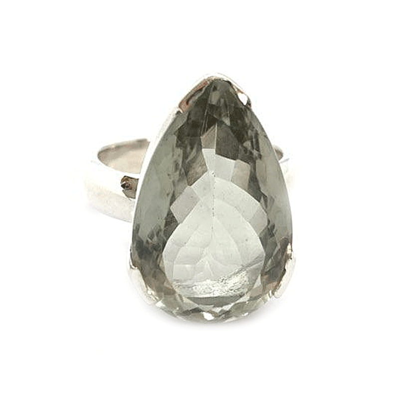 green amethyst teardrop silver gemstone ring