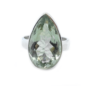 green amethyst teardrop silver gemstone ring
