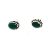 green carnelian oval silver gemstone stud earrings
