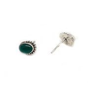 green carnelian oval silver gemstone stud earrings