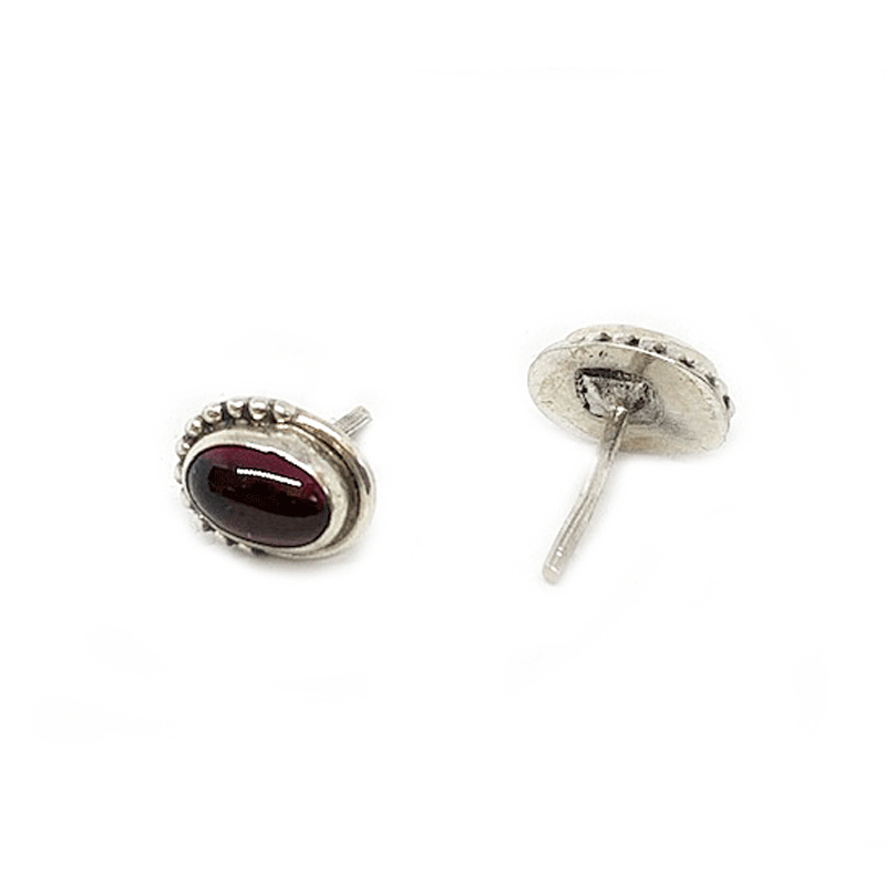 garnet oval silver gemstone stud earrings
