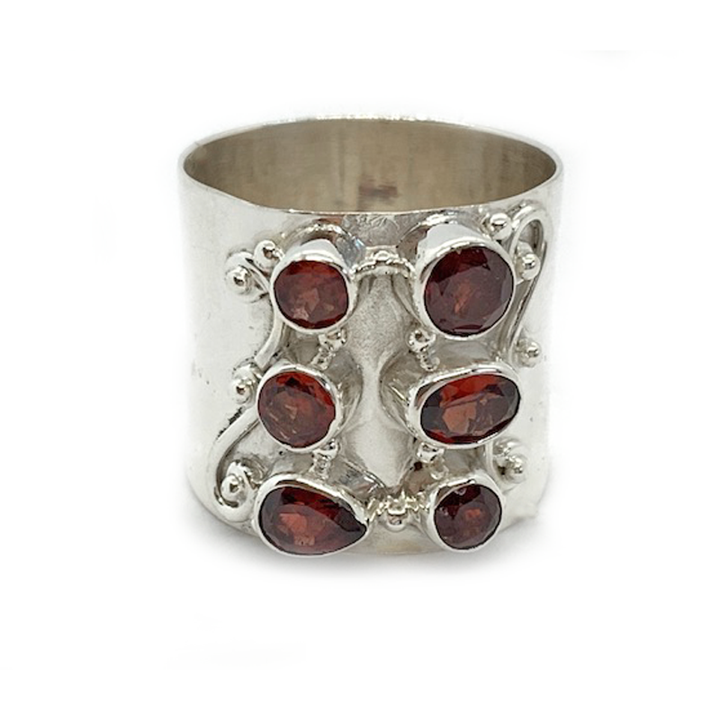 garnet silver gemstone ring