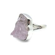 raw kunzite sterling silver gemstone ring
