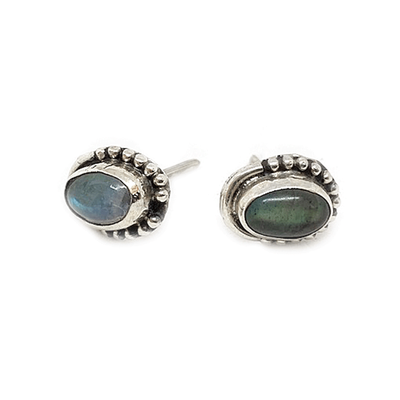 labradorite oval silver gemstone stud earrings