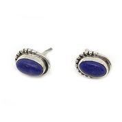 Lapis Lazuli oval silver gemstone stud earrings