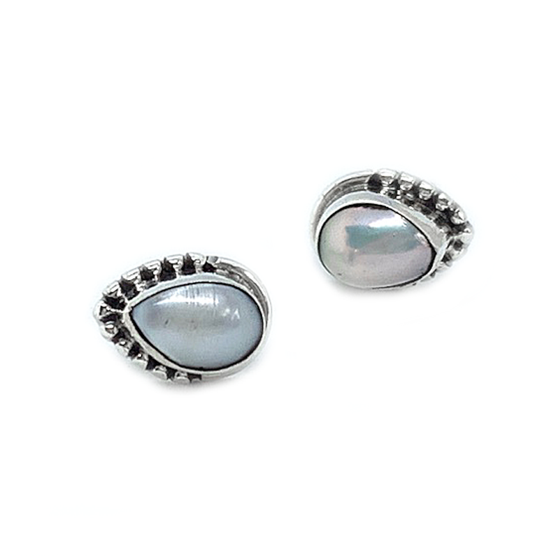 pearl gemstone silver stud earrings
