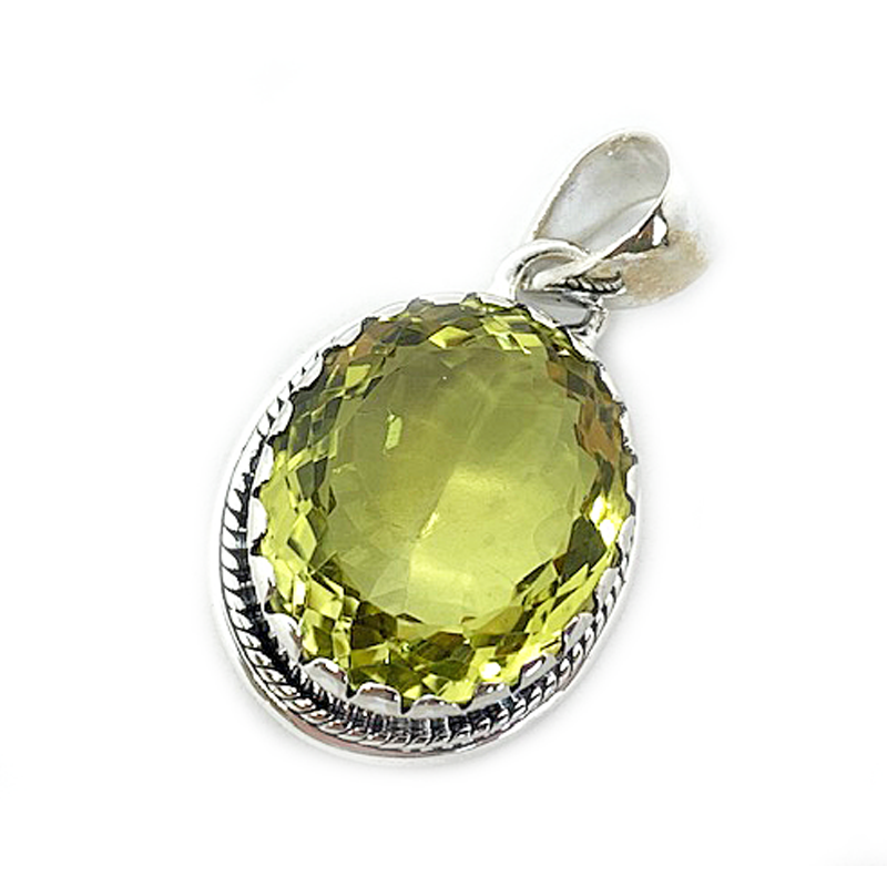 lemon quartz oval round silver gemstone pendant