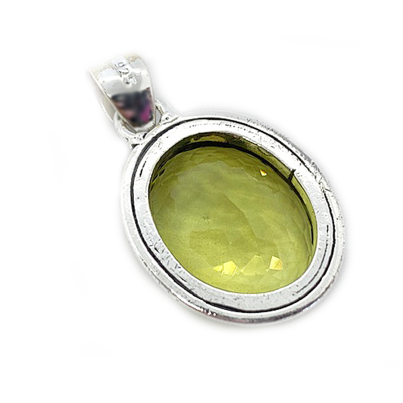 lemon quartz oval round silver gemstone pendant