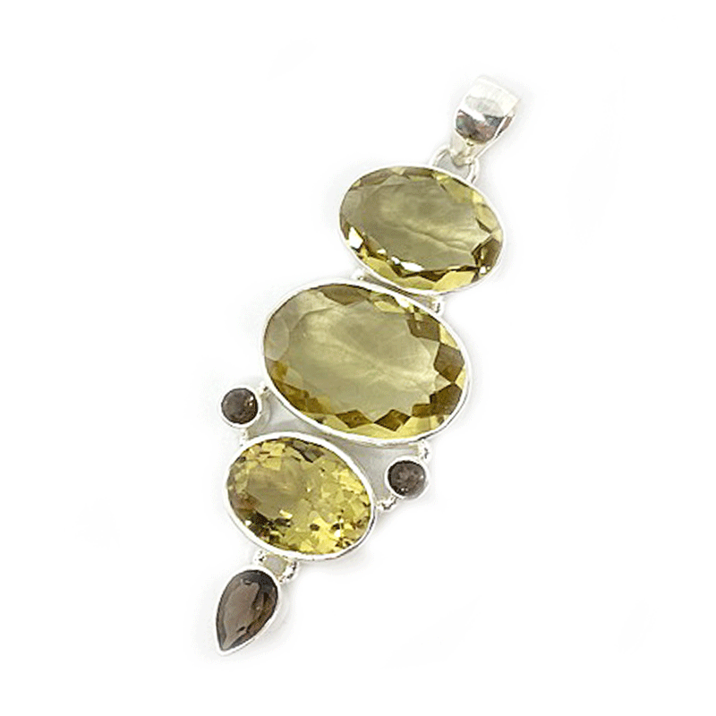 lemon quartz smoky quartz silver gemstone pendant