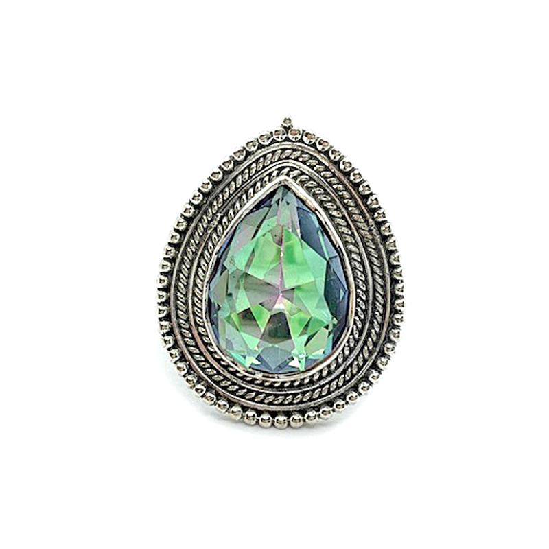 mystic topaz teardrop gemstone sterling silver ring