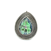 mystic topaz teardrop gemstone sterling silver ring