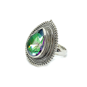 mystic topaz teardrop gemstone sterling silver ring