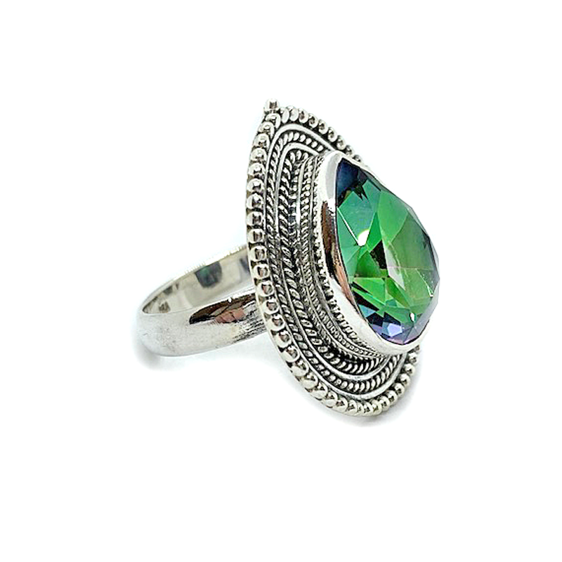 mystic topaz teardrop gemstone sterling silver ring