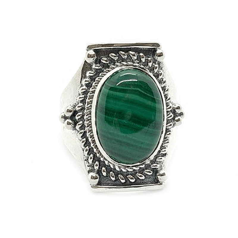 malachite silver gemstone ring