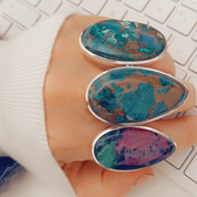 big statement chrysocolla silver gemstone ring