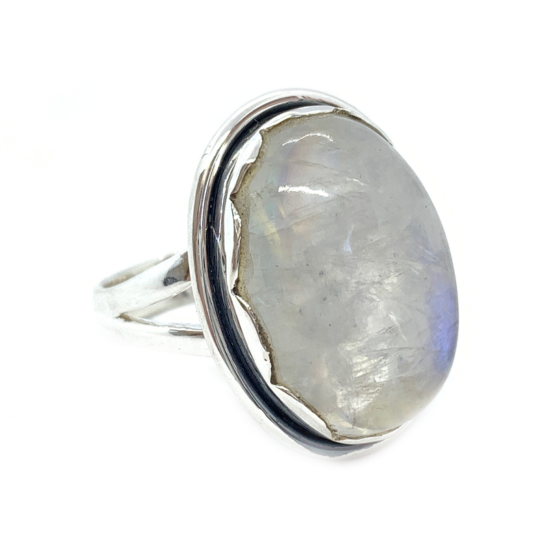 oval moonstone silver gemstone ring