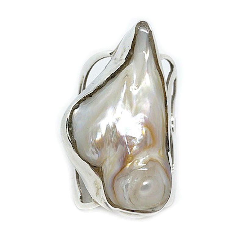 mabe pearl large statement silver gemstone ring