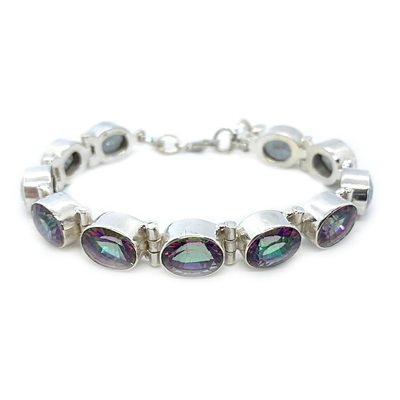 mystic topaz oval gemstone silver bracelet