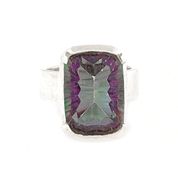 mystic topaz square silver gemstone ring