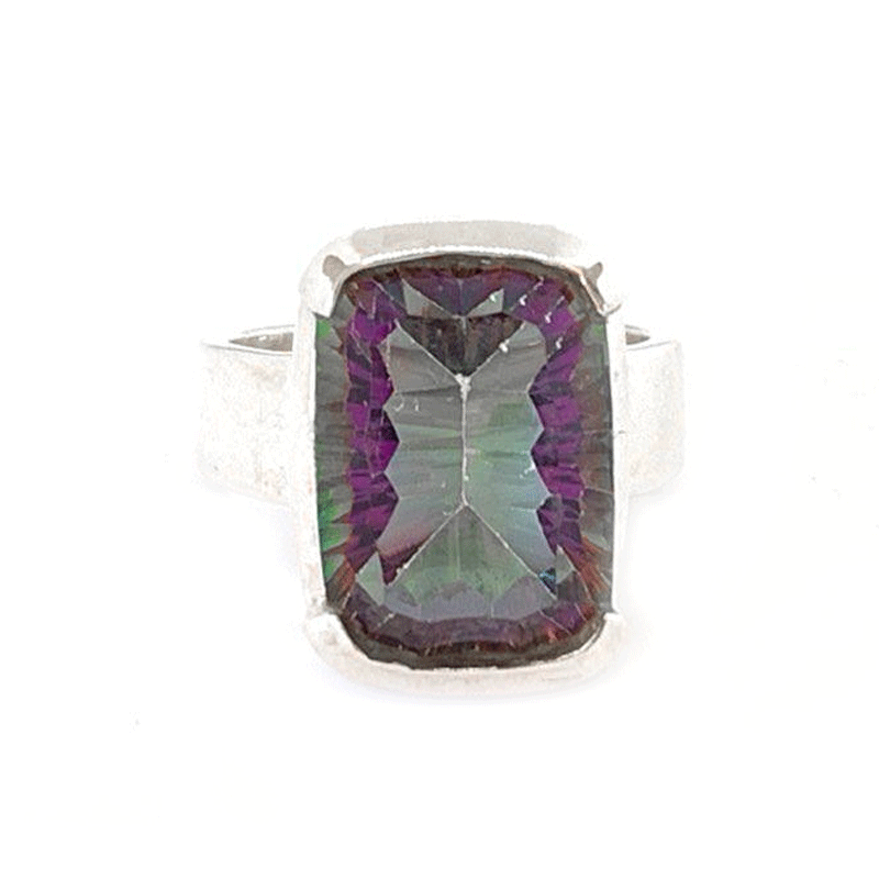 mystic topaz square silver gemstone ring