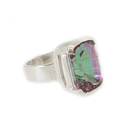 mystic topaz square silver gemstone ring