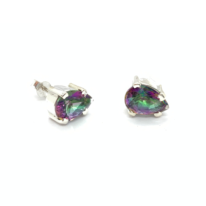 mystic topaz teardrop gemstone sterling silver earrings