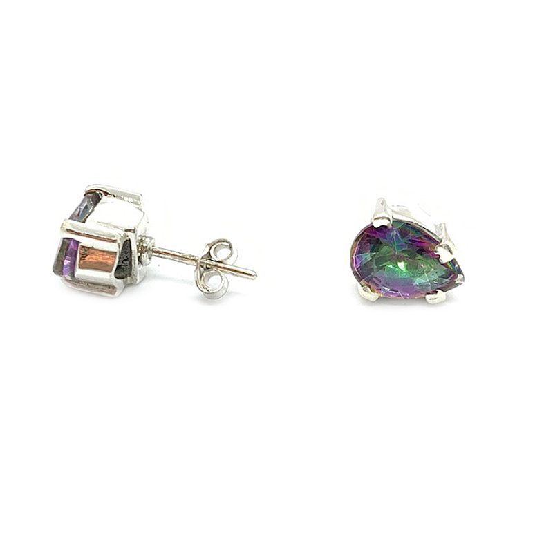 mystic topaz teardrop gemstone sterling silver earrings