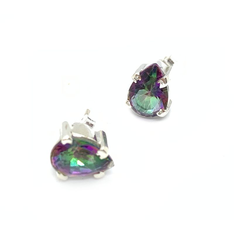 mystic topaz teardrop gemstone sterling silver earrings