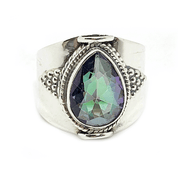 mystic topaz teardrop gemstone silver ring