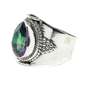 mystic topaz teardrop gemstone silver ring