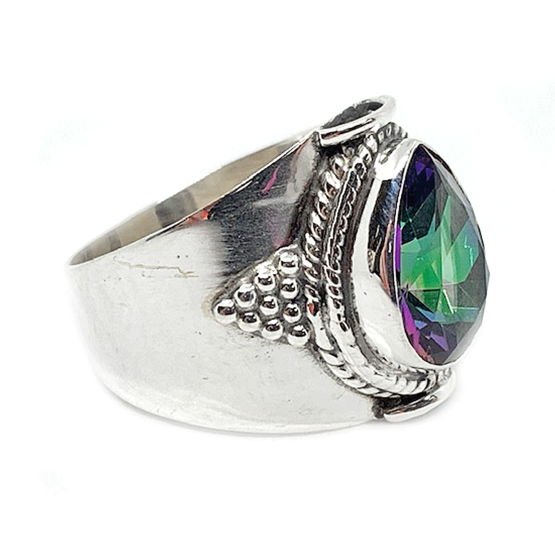 mystic topaz teardrop gemstone silver ring